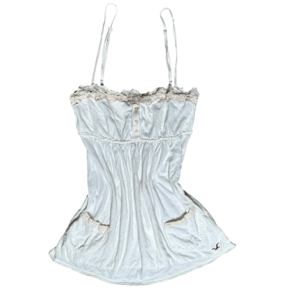 Vintage Y2K Hollister White Lace Babydoll Cami Tunic Pocket Top